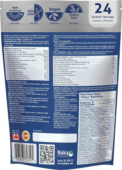 Naka Electrolytes + Energy, Natural Hydration Drink Mix powder, Berry Flavour, Caffeine Free, Botanical Boost with Beetroot, Hawthorn Berry and Ginseng, Made in Canada (24 sachets)