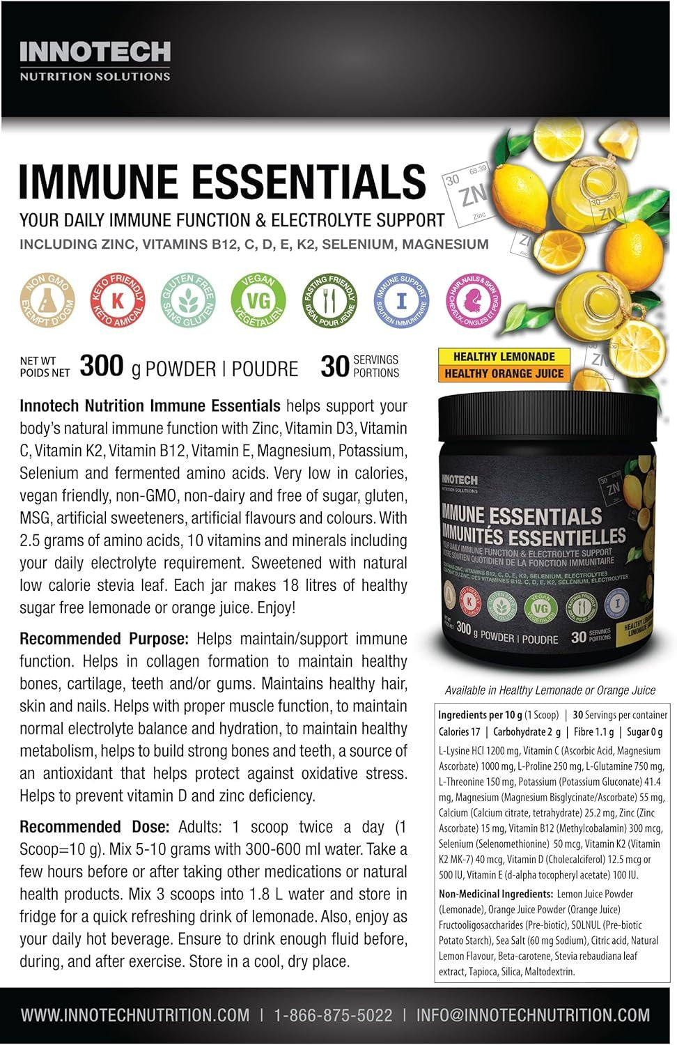 Innotech Nutrition Solutions Immune Essentials, 300 gram, white