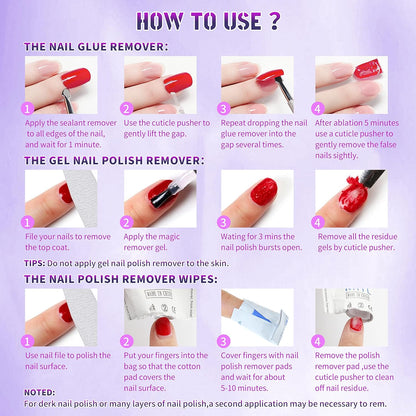 AIJIMEI Gel Nail Polish Remover-15ml/0.5fl.oz Nail Gel Polish Remover Kit Remover Quickly Nail Care with Nail Glue Remover,Nail Cuticle Oil,Nail Polish Remover Pads for Nails
