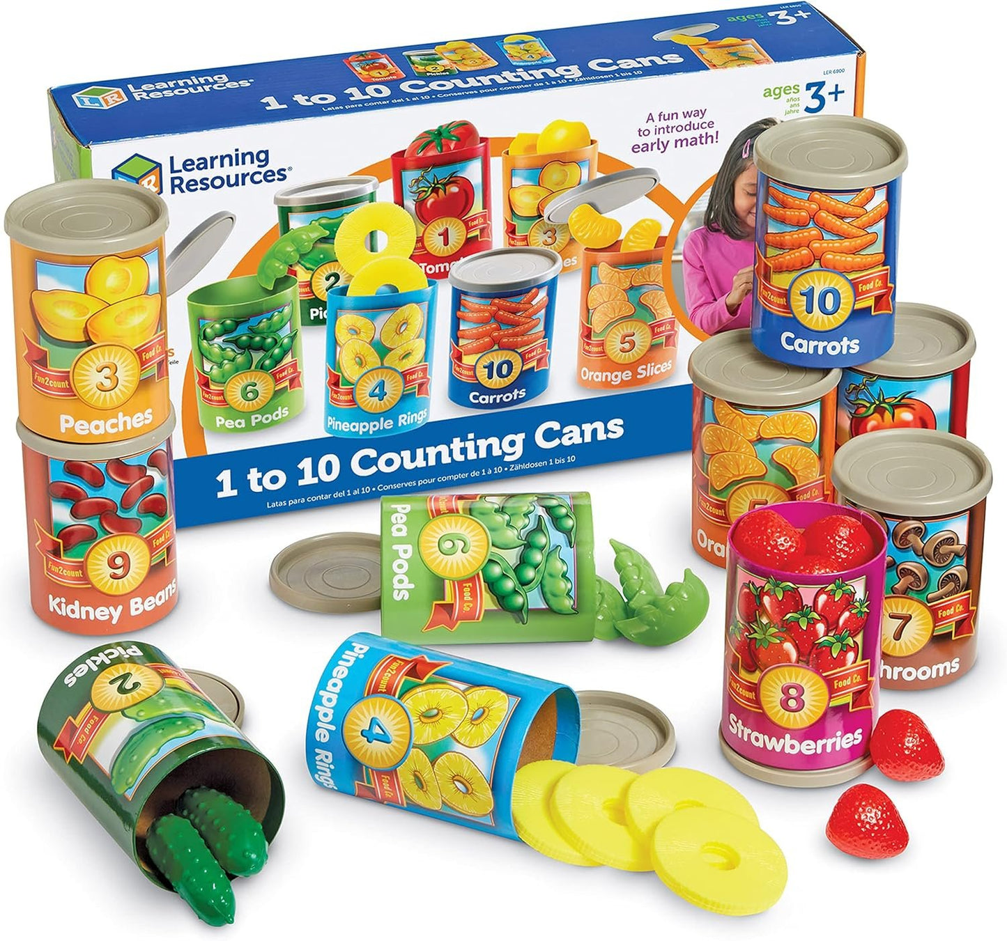 Learning Resources One To Ten Counting Cans Toy Set, Fine Motor Skills, 65 Pieces, Ages 3+, Multicolored (LER6800)