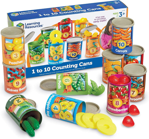 Learning Resources One To Ten Counting Cans Toy Set, Fine Motor Skills, 65 Pieces, Ages 3+, Multicolored (LER6800)