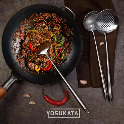 YOSUKATA Stainless Steel Spatula and Ladle for Wok 43 cm - Kitchen Utensils Set 304 Stainless Steel - Kitchen Ladle Set - Wok Accessories - Universal Kitchen Accessories - Kitchen Gadgets