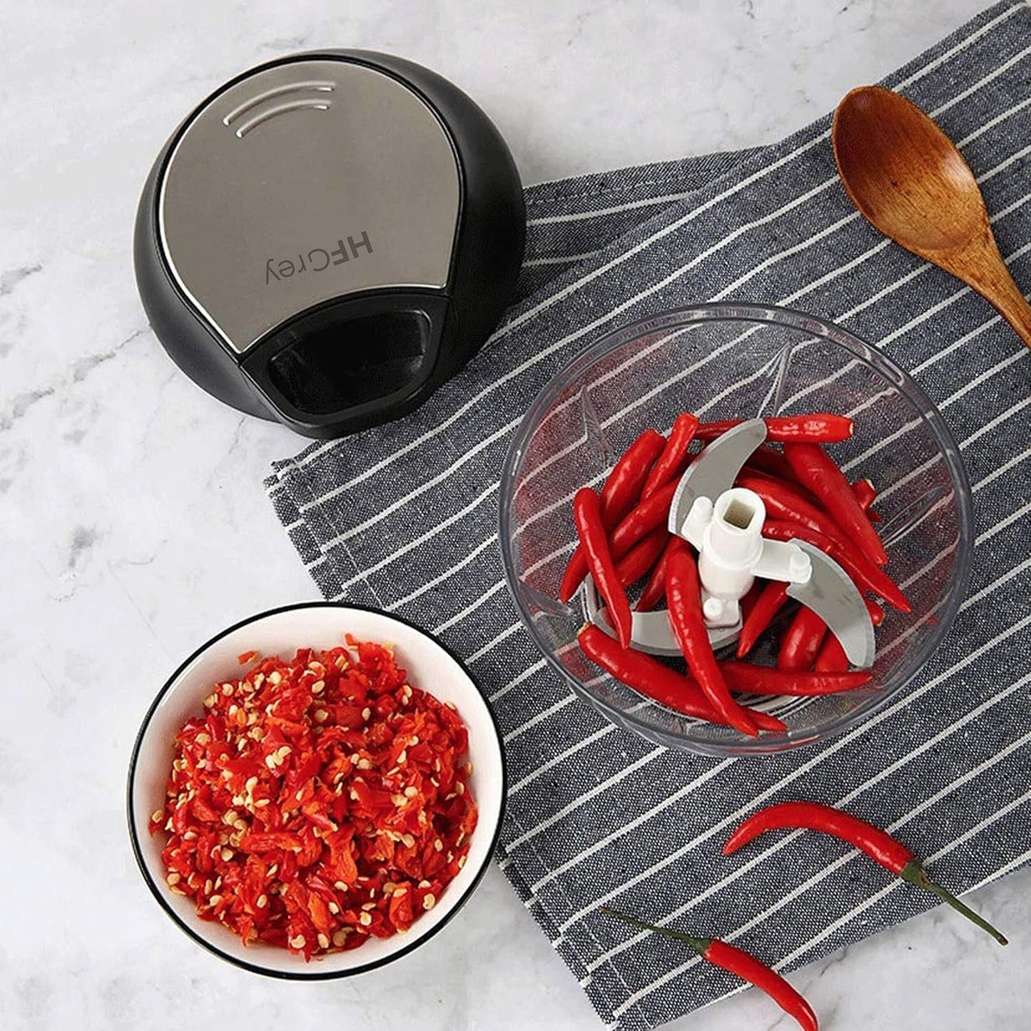 HfGrey - Stainless Steel Hand Held Vegetable Chopper, Multi Purpose Manual Food Chopper - Onion Chopper - Garlic Chopper - Nut Chopper - Veggie Chopper dicer, Hand Pull Manual Food Processor