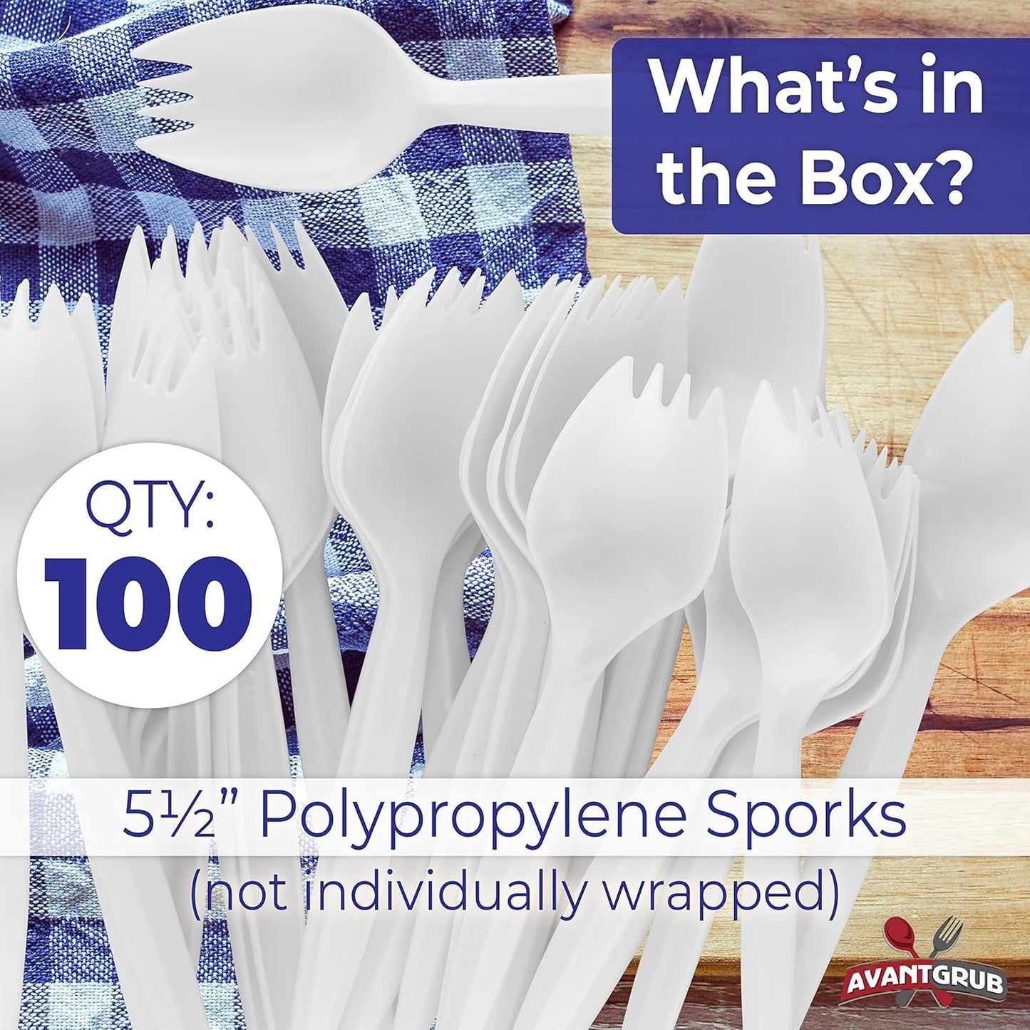 BPA-Free White Disposable Sporks 100 Pk. Recyclable, Eco-Friendly and Kid-Safe 2-in-1 Utensils Built Strong to Last Large Meals. Great for School Lunch, Picnics or Restaurant and Party Supply