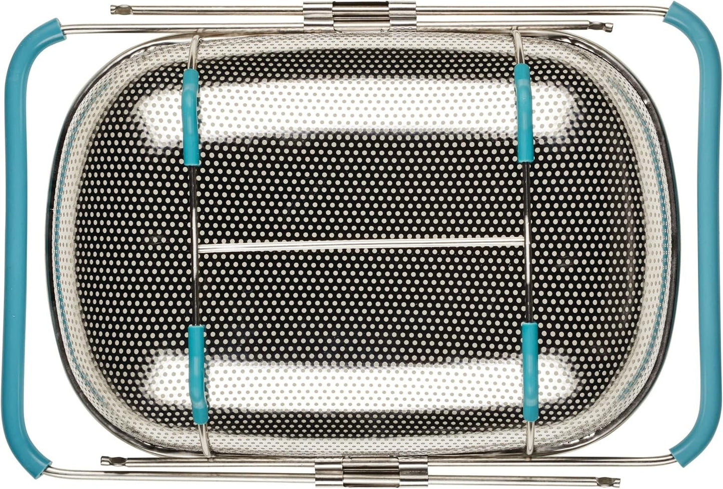 Rachael Ray Tools and Gadgets Over-The-Sink Colander/Strainer, 4.5 Quart, Stainless Steel with Agave Blue Handles