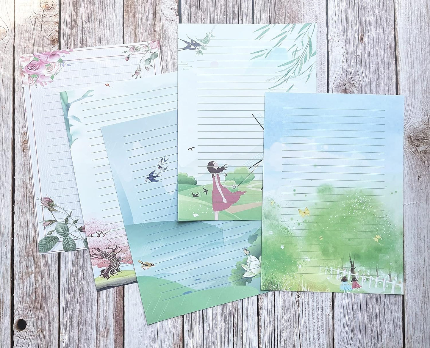 50 Writing Stationery Paper, Lined Stationery Paper for Writing Letter, Notes, Invitations, Craft, 5 Different Style (11.7 x 8.26")