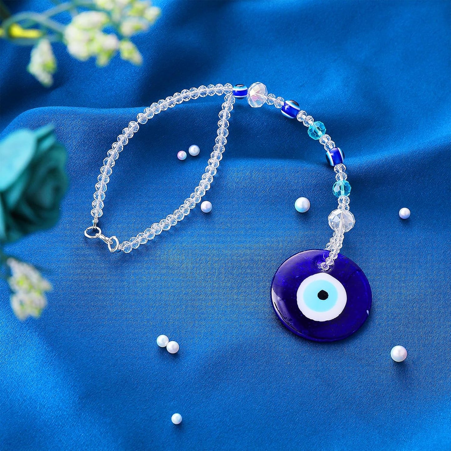 Cobee Evil Eye Car Hanging Ornament- Evil Blue Eye Charms for Car Rear View Mirror, Evil Eye Beaded Decor Car Charms Pendant, Car Amulet Ornament for Protection & Blessing (Classic Evil Eye)