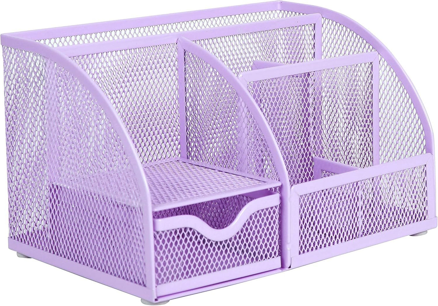 Annova Mesh Desk Organizer Office with 7 Compartments + Drawer/Desk Tidy Candy/Pen Holder/Multifunctional Organizer (light purple)