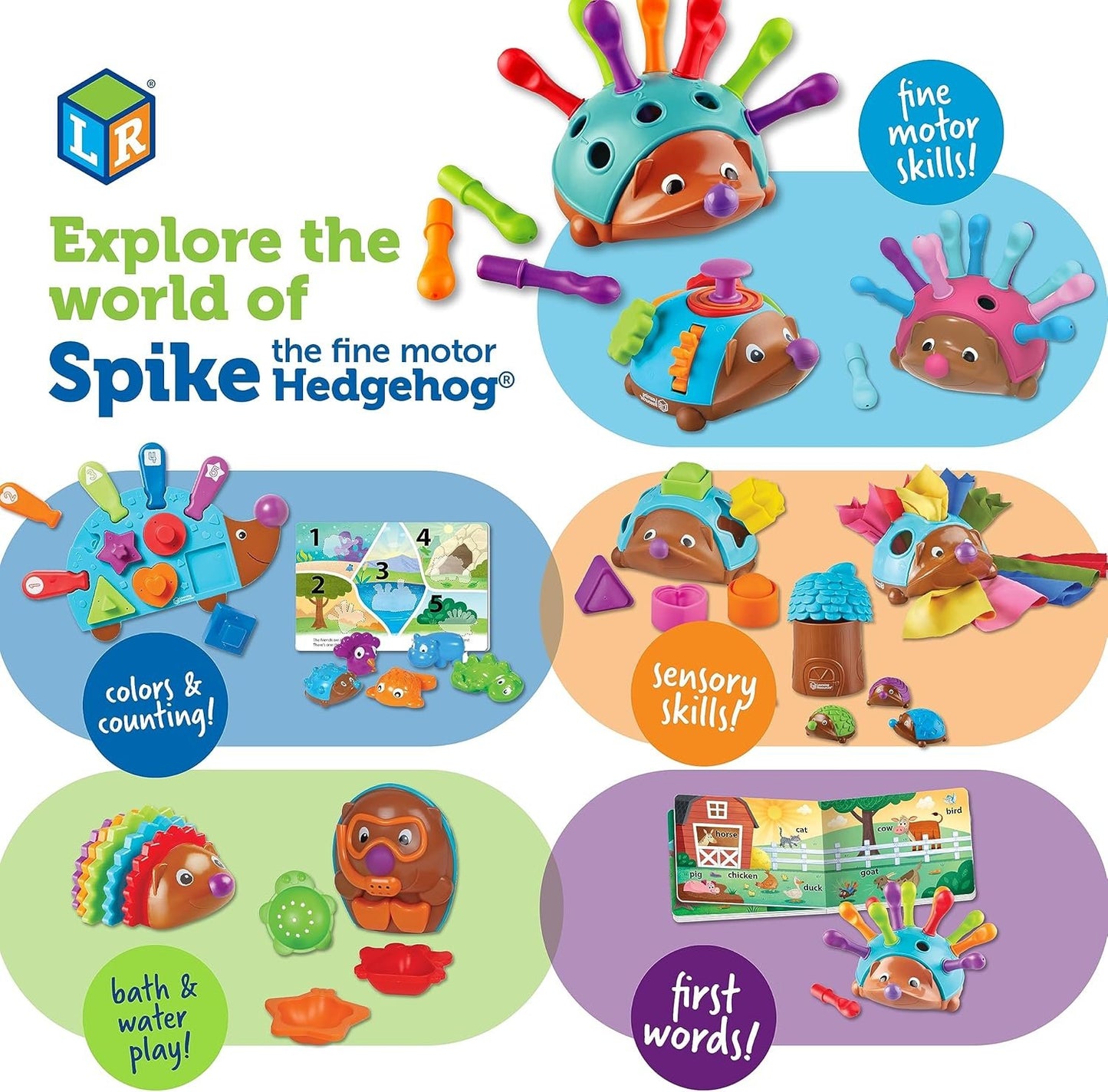 Learning Resources LER9124 Spike and Friends Counting & Colours Book, Toddler Activities, Educational Set, Colour Teaching Toys, 6 Pieces, Age 18 Month+