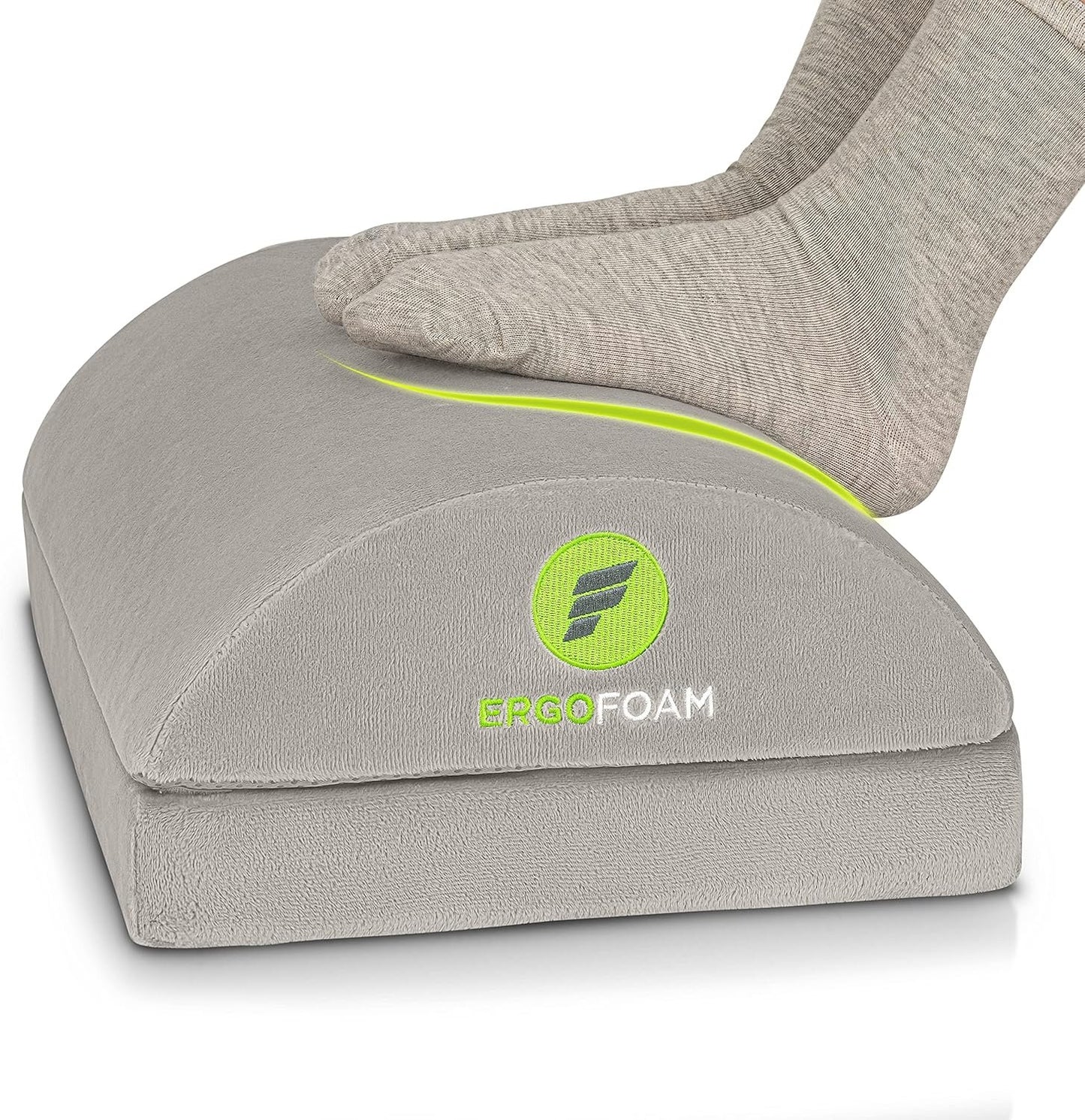 ErgoFoam Adjustable Ergonomic Foot Rest - Grey Metal Frame with Velvet Cover - Under Desk Foot Rest