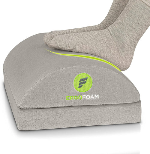 ErgoFoam Adjustable Ergonomic Foot Rest - Grey Metal Frame with Velvet Cover - Under Desk Foot Rest
