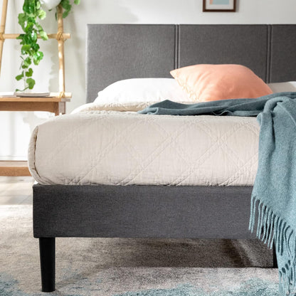 Zinus Bed Frame Queen Size CAMBRIL Fabric Grey / Bedroom Furniture/Dark Grey Fabric/Bedroom Furniture, Strong slats
