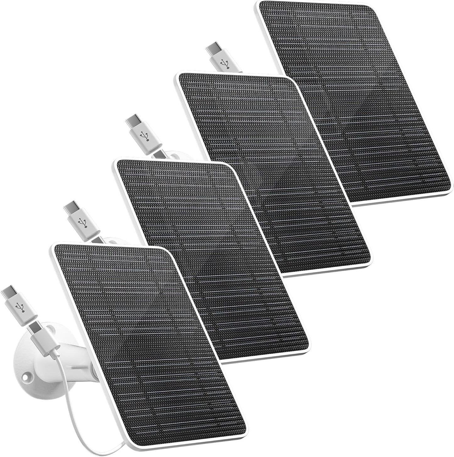 Solar Panel for Security Camera, 5V 4W Solar Panels Charger Compatible with Eufycam 2C/2C Pro/2/2 Pro/E20/E40/E, Micro USB & Type-C Port, IP65 Waterproof, 9.8ft Charging Cable & Wall Mount, 4 Pack