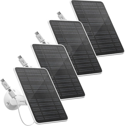 Solar Panel for Security Camera, 5V 4W Solar Panels Charger Compatible with Eufycam 2C/2C Pro/2/2 Pro/E20/E40/E, Micro USB & Type-C Port, IP65 Waterproof, 9.8ft Charging Cable & Wall Mount, 4 Pack