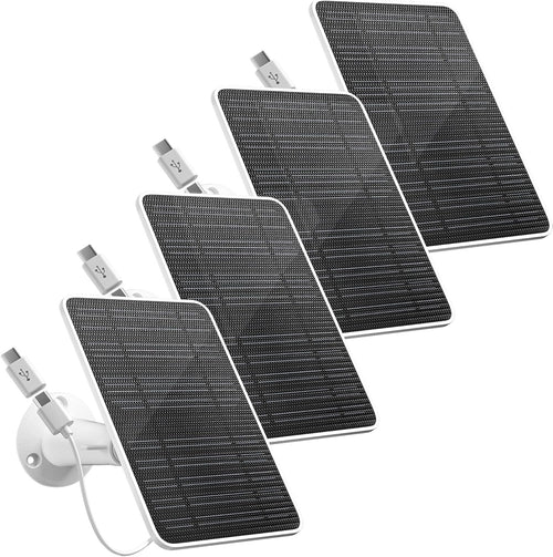 Solar Panel for Security Camera, 5V 4W Solar Panels Charger Compatible with Eufycam 2C/2C Pro/2/2 Pro/E20/E40/E, Micro USB & Type-C Port, IP65 Waterproof, 9.8ft Charging Cable & Wall Mount, 4 Pack