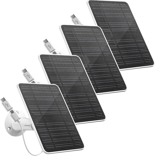 Solar Panel for Security Camera, 5V 4W Solar Panels Charger Compatible with Eufycam 2C/2C Pro/2/2 Pro/E20/E40/E, Micro USB & Type-C Port, IP65 Waterproof, 9.8ft Charging Cable & Wall Mount, 4 Pack