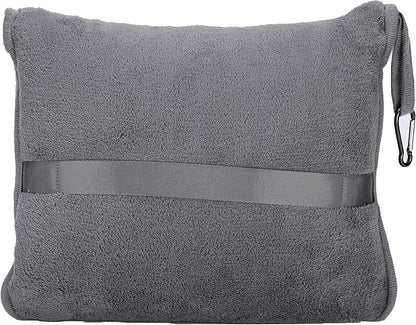 BlueHills Premium Soft Travel Blanket Pillow Airplane Flight Blanket throw in Soft Bag Pillow case with Hand Luggage Belt and Backpack Clip Compact Pack Large Blanket for Travel Grey Color (Gray T007)