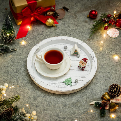 Hanobe Candle Plate Holder Tray: Round Wooden Decorative Candle Plate Small Farmhouse Table Centerpiece Rustic White Wood Tealight Pillar Trays for Christmas Wedding Halloween Home Decor