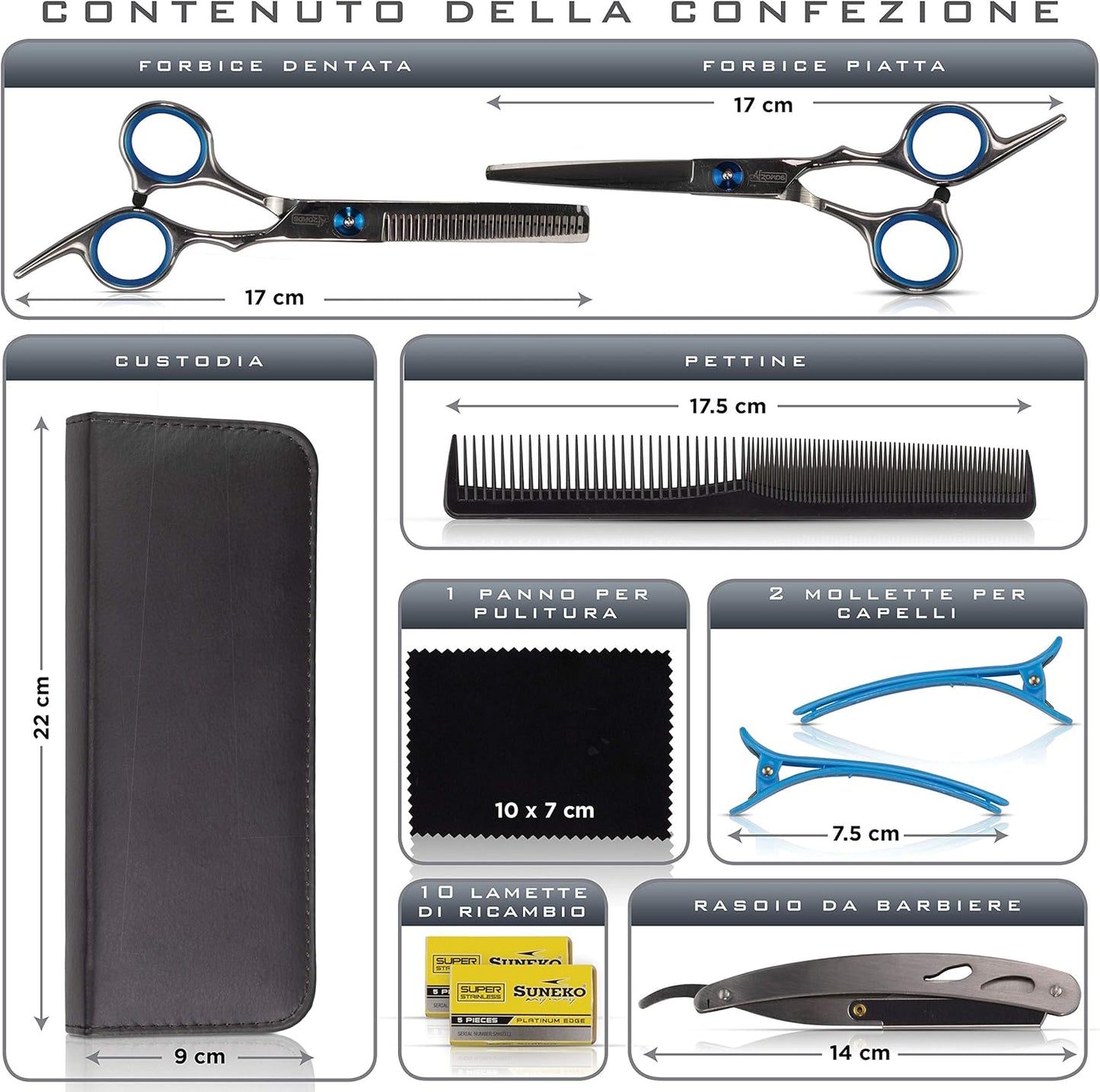Afzonos Professional Hairdressing Scissors, Hair Thinning Scissors, Professional Hairdressing Kit, Hair Comb, Hair Scissors, Double Hair Tips
