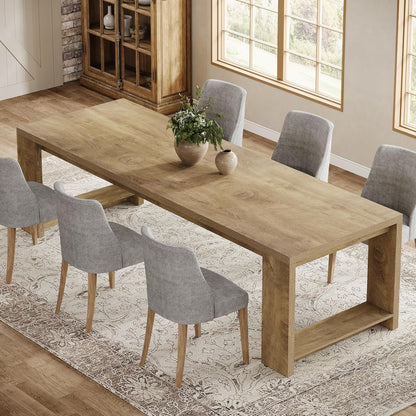 Tribesigns 86.61-Inch Dining Table for 6-8 People, Farmhouse Narrow Kitchen Table with Pedestal Base, Extra Long Rectangular Dining Room Furniture, Natural Oak