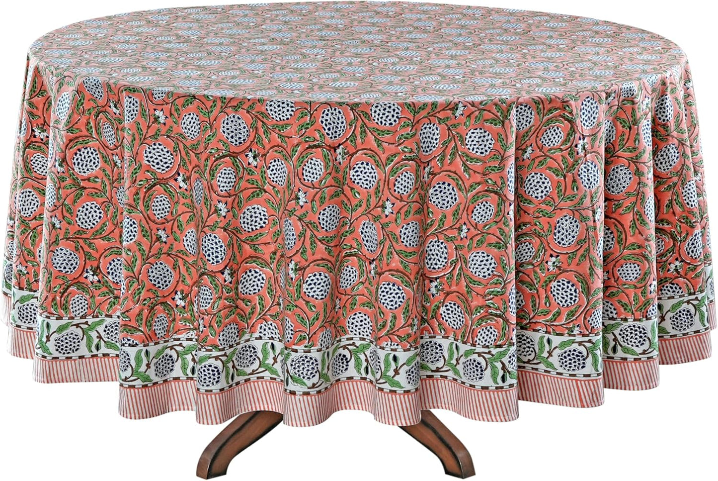 Ridhi 100% Cotton Tablecloth for Kitchen Dining Tabletop Decoration Picnic Events Parties Weddings Block Print Round Tablecloths (Dark Salmon Pink, 4 Seater 60 INCH Round)