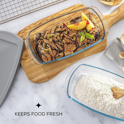JoyJolt Glass Loaf Pan Set with Lid, Rectangular, 1.9 Quart, Deep, Meatloaf & Banana Bread Loaf Pans