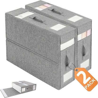 Bed Sheet Organizer, 2 Piece Foldable Bedding Sheet Organizer, Sheet Closet (King and Queen Size Sheets) ，with Two Windows + Two Handles for Sheets, Wardrobe, Home Storage and Organization (Gray)