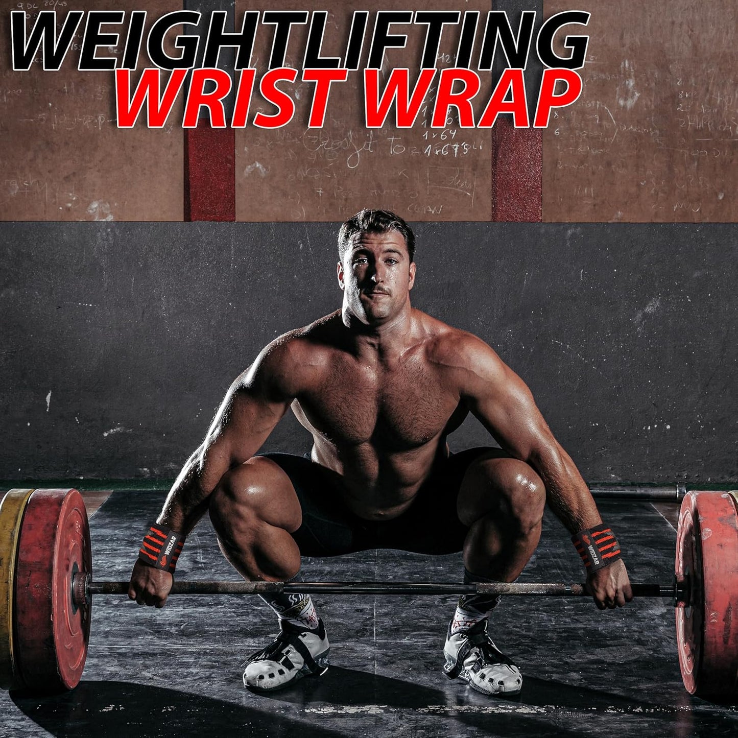 Widzar Wrist Wraps - Support Brace for Weightlifting, Powerlifting, Workout, Bodybuilding & Gym Training - Adjustable Straps with Attached Thumb Loops, Ergonomic Design for Men and Women (Red Stripes)