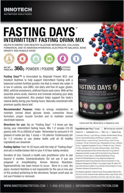 Innotech Nutrition Fasting Days Intermittent Fasting Drink Mix - Raspberry Lime - 360 g