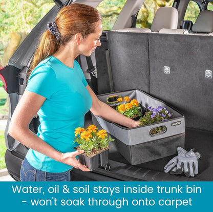 High Road CargoCube Car Storage Bin - Leakproof Car Trunk Storage Organizer with Metal Handles and Front Mesh Pocket, 12x24 Inches - Single pack