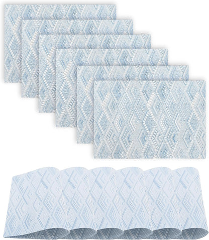 Dainty Home Diamonds Blue Heat Resistant Table Placemats - Durable, Anti-Slip, Eco-Conscious, Easy to Clean Polyester Blend - Excellent Decoration for Modern Homes - 12" x 18" Placemats Set of 6