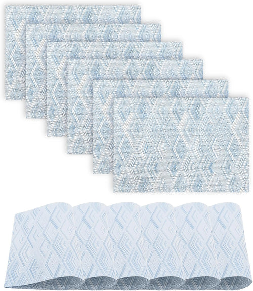 Dainty Home Diamonds Blue Heat Resistant Table Placemats - Durable, Anti-Slip, Eco-Conscious, Easy to Clean Polyester Blend - Excellent Decoration for Modern Homes - 12" x 18" Placemats Set of 6