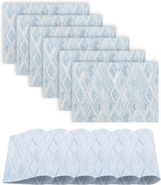 Dainty Home Diamonds Blue Heat Resistant Table Placemats - Durable, Anti-Slip, Eco-Conscious, Easy to Clean Polyester Blend - Excellent Decoration for Modern Homes - 12" x 18" Placemats Set of 6