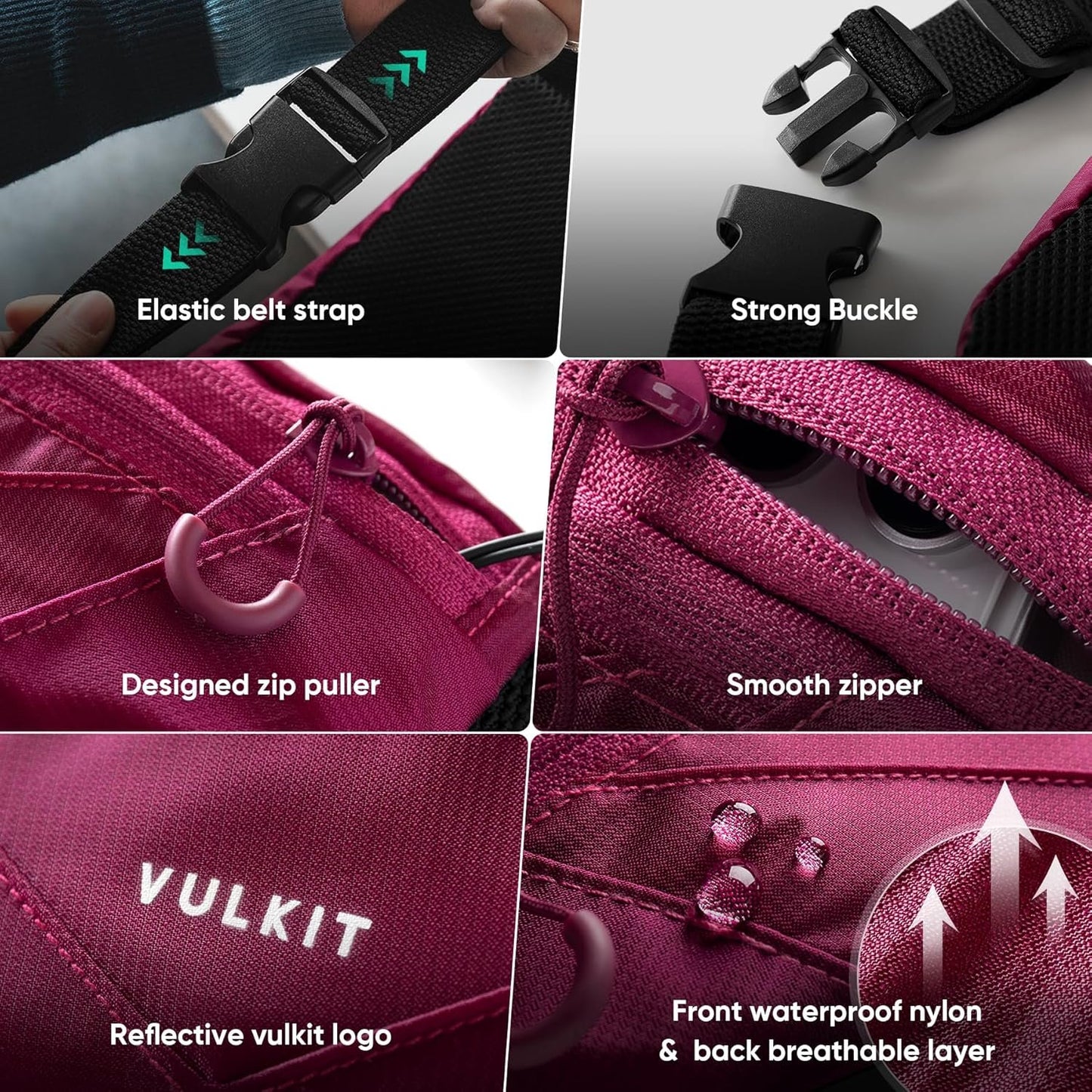 VULKIT Waist Fanny Pack Running Belt for Women Men Waterproof Bum Bag with Adjustable Buckle Elastic Strap Fits for Under 7'' Phones Hiking Walking Gift Travel Outdoors