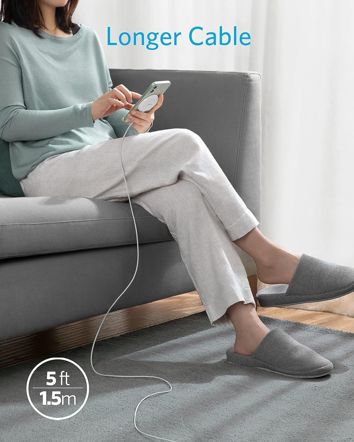 Anker PowerWave Magnetic Wireless Chargers 5 ft Built-in USB-C cable, compatible with Magsafe for iPhone 16/15/14/13 series