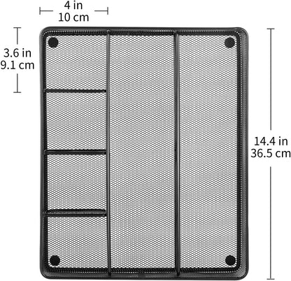 Amazon Basics Desk Drawer Organizer for Office and Home, Metal Mesh, Anti-Slip, 6 Compartments, Black