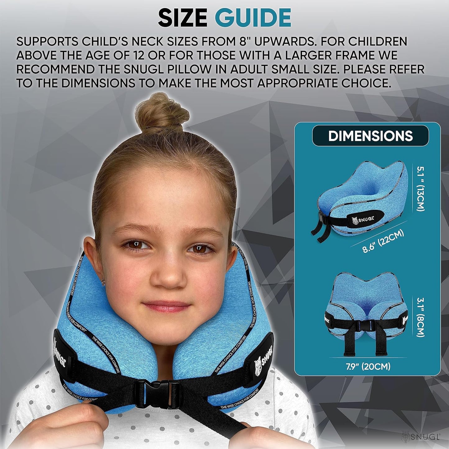 SNUGL Travel Pillow for Kids - Memory Foam Kids Neck Pillows for Travel | Neck Rest Children Travel Pillows for Airplanes | Kids Travel Pillow with Carry Bag & Clip | Kids Flight Travel Essentials