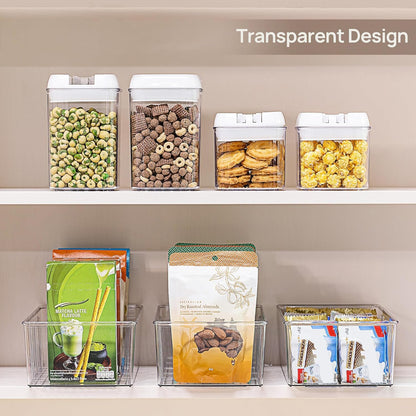 Vtopmart 4 Pack Food Storage Organizer Bins, Clear Plastic Bins for Pantry, Kitchen, Fridge, Cabinet Organization and Storage, 4 Compartment Holder for Packets, Tea, Snacks, Pouches, Spice Packets