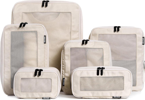 Aerotrunk Travel Cubes Compression Luggage Organizer Double Zipper Suitcase Storage Cubes (Pack of 6, Beige)
