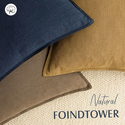 Foindtower Pack of 2, Decorative Linen Soild Throw Pillow Covers Soft Accent Cushion Case Boho Farmhouse Neutral Pillowcase for Chair Couch Sofa Bedroom Living Room Home Decor 18 x 18 Inch Light Brown