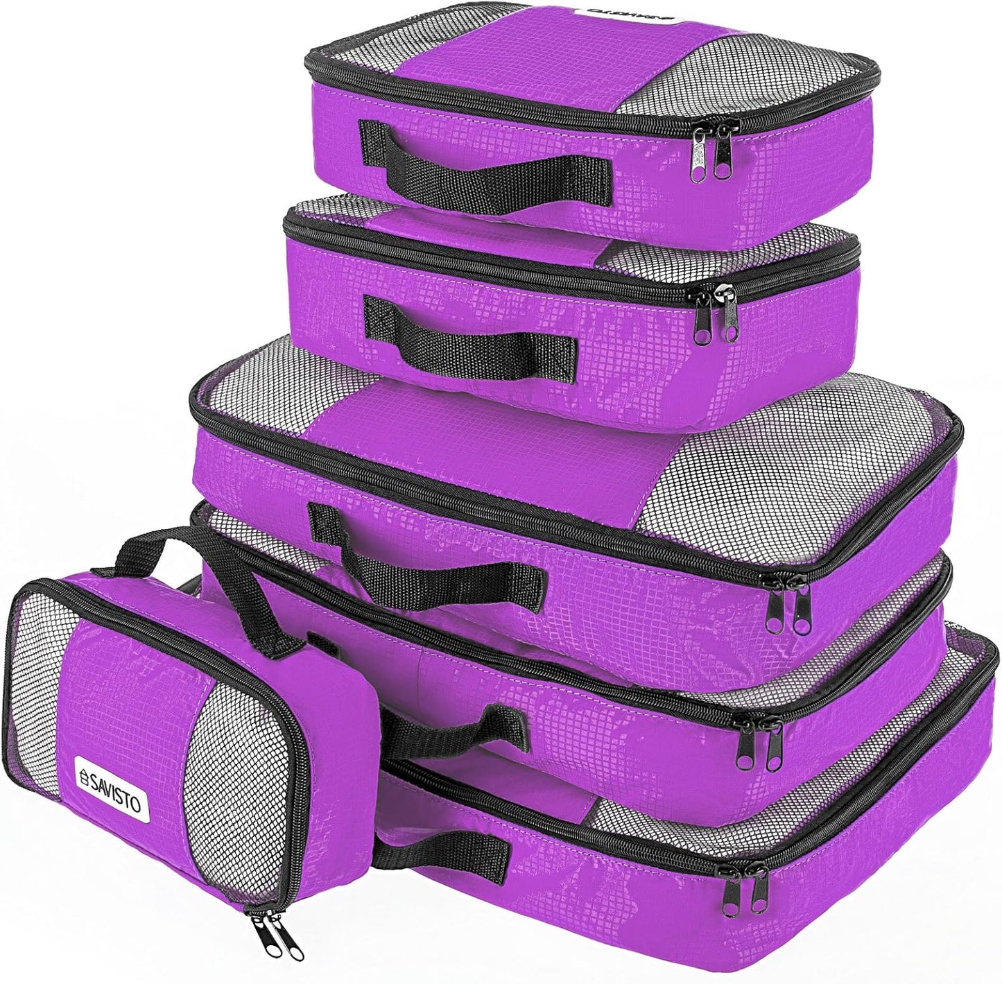 Savisto Suitcase Organizer - Small, Medium, Large, XL (Set of 6 Pieces Suitcase Organizer) - Available in 7 Colours, Purple, 1x XL / 2x L / 2x M / 1x S