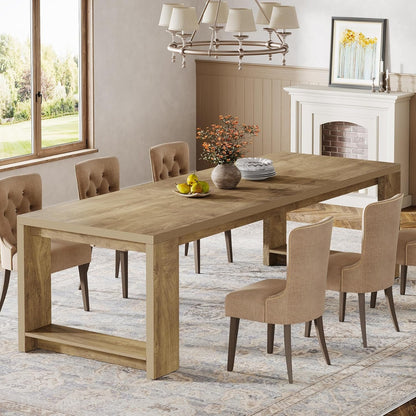 Tribesigns 86.61-Inch Dining Table for 6-8 People, Farmhouse Narrow Kitchen Table with Pedestal Base, Extra Long Rectangular Dining Room Furniture, Natural Oak
