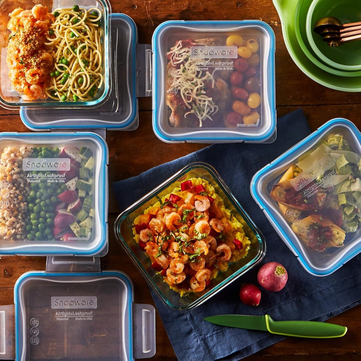 Snapware Total Solution Glass Square Food Storage Container Set with Plastic Lids (10-Piece Set)