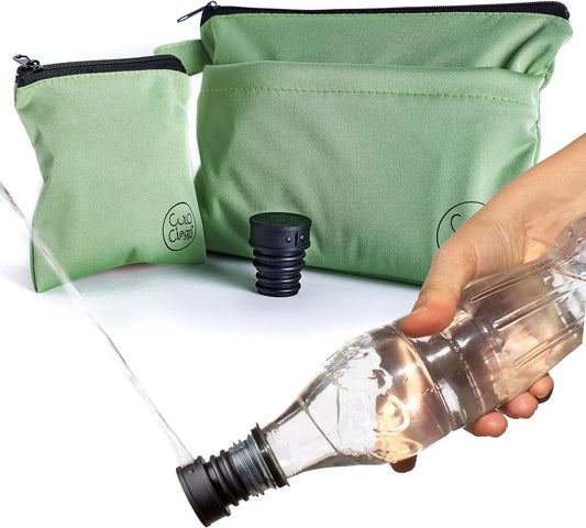 CuloClean Hygiene bag for hiking + Portable travel bidet. Personal hygiene kit for hikers, leave no trace (LNT) while hiking in the countryside.