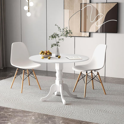 SILKYDRY 39-inch Round Dining Table, Mid Century Modern Kitchen Table with Circle Tabletop & Curved Trestle Legs, Pedestal Dinette for 4, Suitable for Leisure Café Bistro (White)