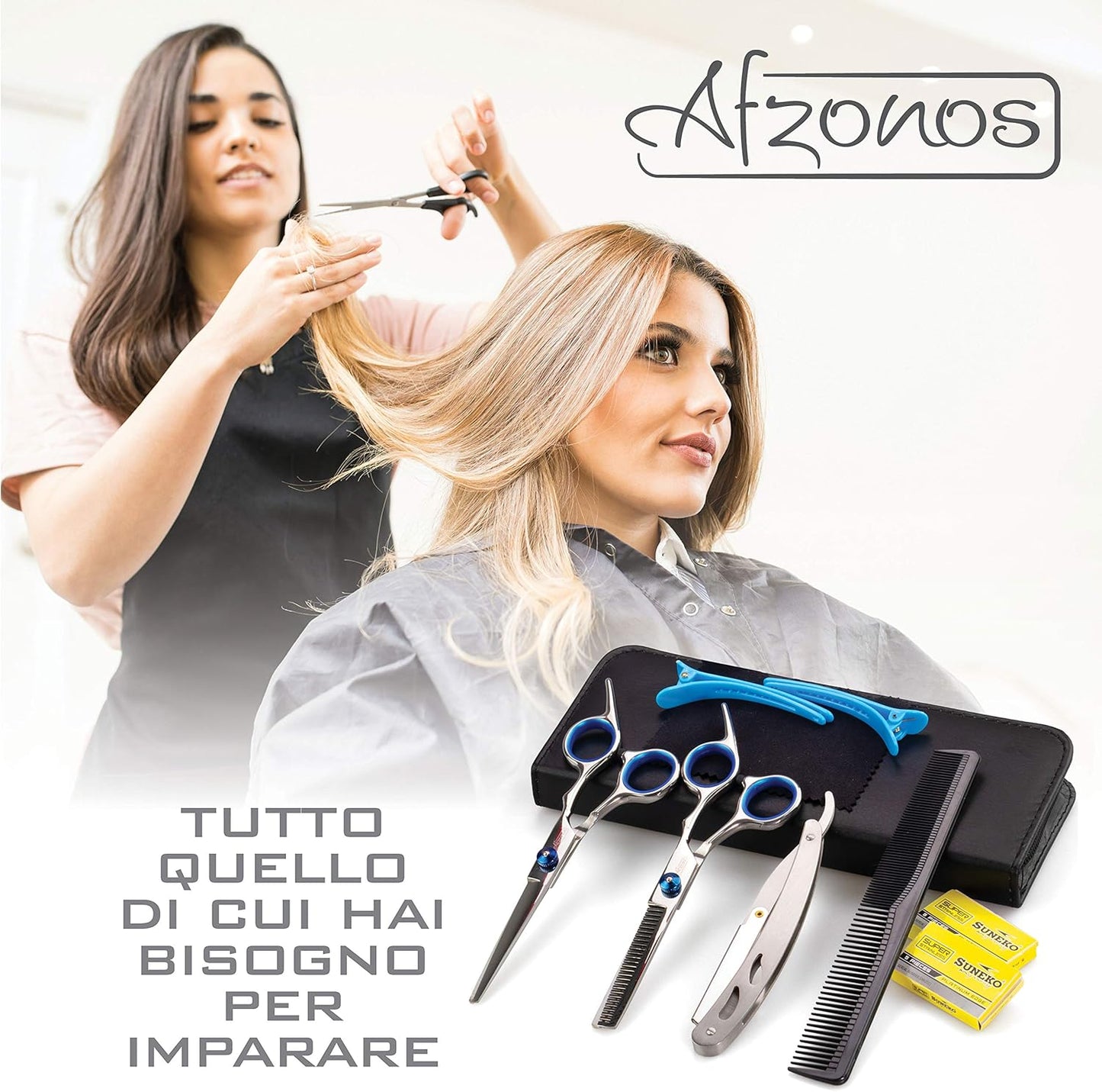 Afzonos Professional Hairdressing Scissors, Hair Thinning Scissors, Professional Hairdressing Kit, Hair Comb, Hair Scissors, Double Hair Tips