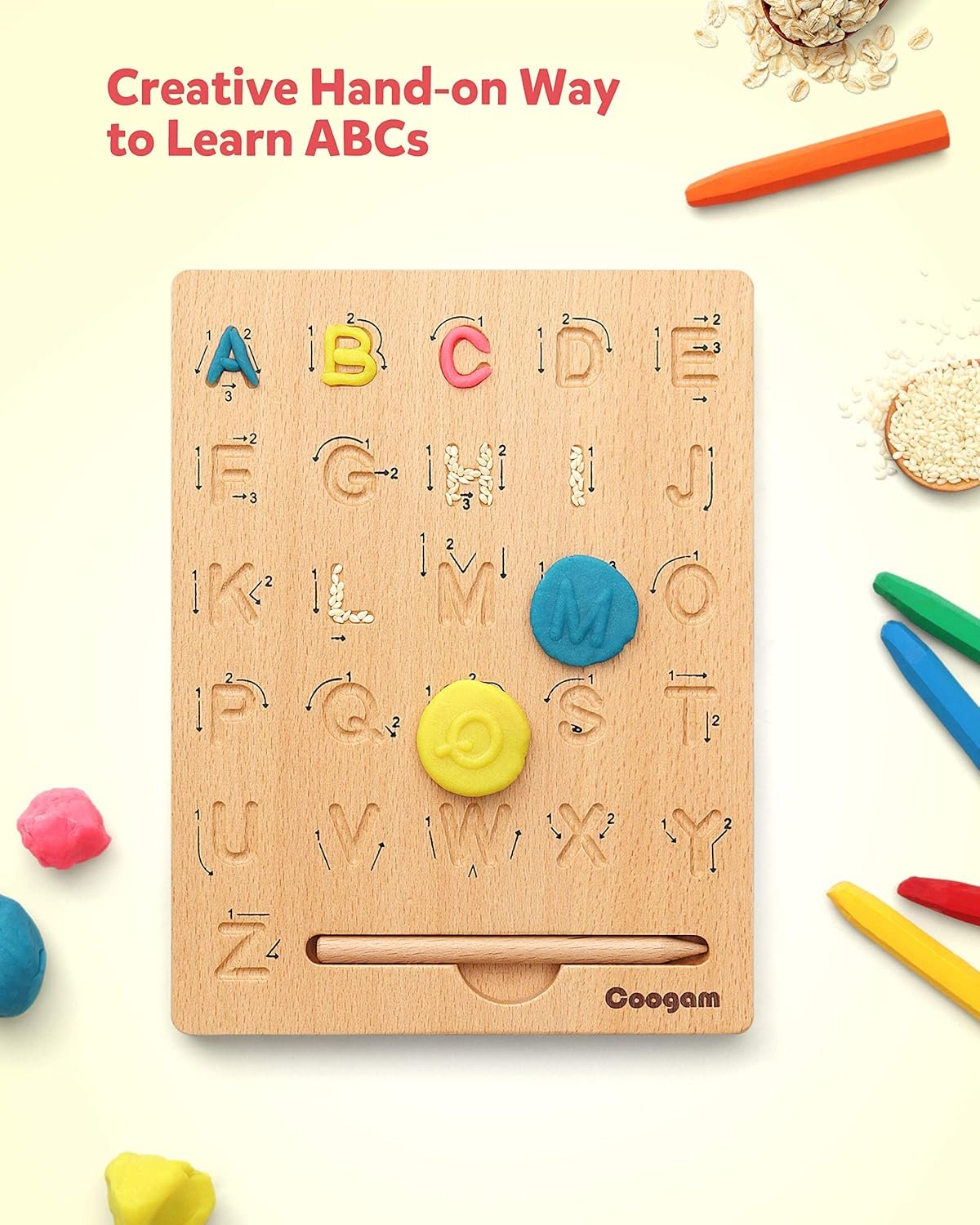 Coogam Wooden Letter Tracing Board Double-Sided, Alphabet 123 Numbers Cognition Montessori Early Learning STEM Preschool Toy 3 4 5 Years Old Kids