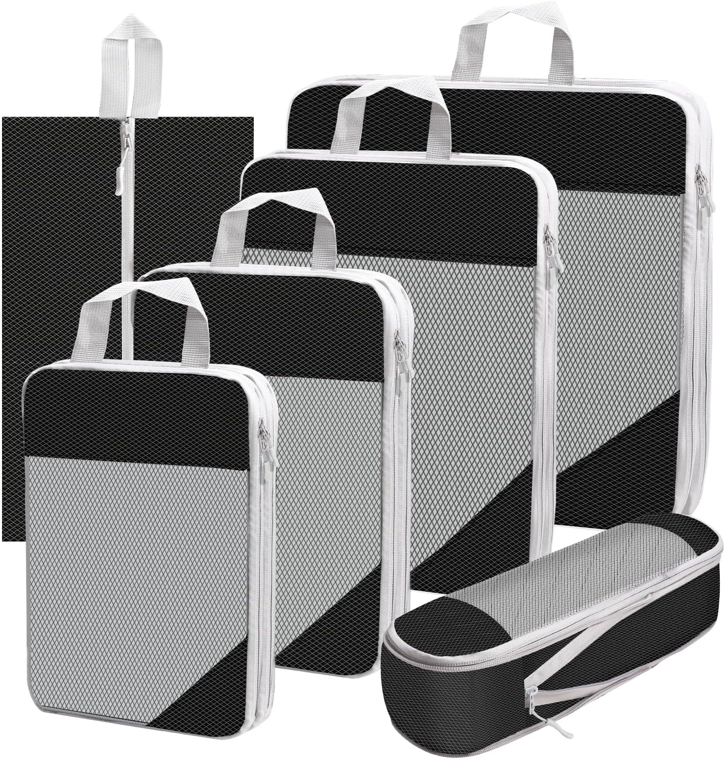 Neween Compression Packing Cubes for Carry On Suitcases, 6 Set Extensible Compression Packing Cubes for Travel Compression Bags for Packing Organisers Expandable Travel Suitcase Accessories (Black)