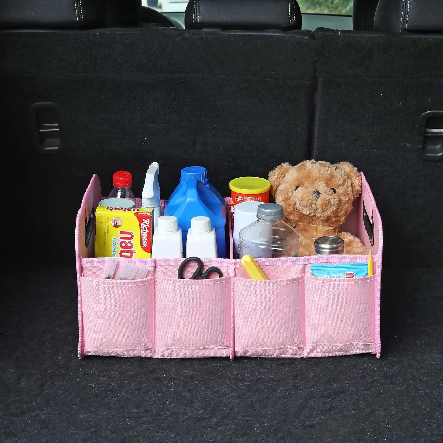 austoces Car Trunk Organizer and Storage Bin Small Essentials Collapsible Organization Accessories for SUV/Sedan Pink