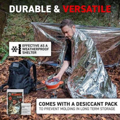 72 HRS MIL-SPEC Emergency Space Blankets Mylar Survival or Emergency Thermal Blankets for Camping, Hiking, Marathon, First Aid, Emergency Preparedness, Extreme Weather, Shelter (4-Pack)